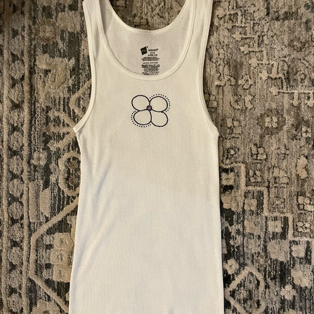 White Tank Top with hand bedazzled Floral Design